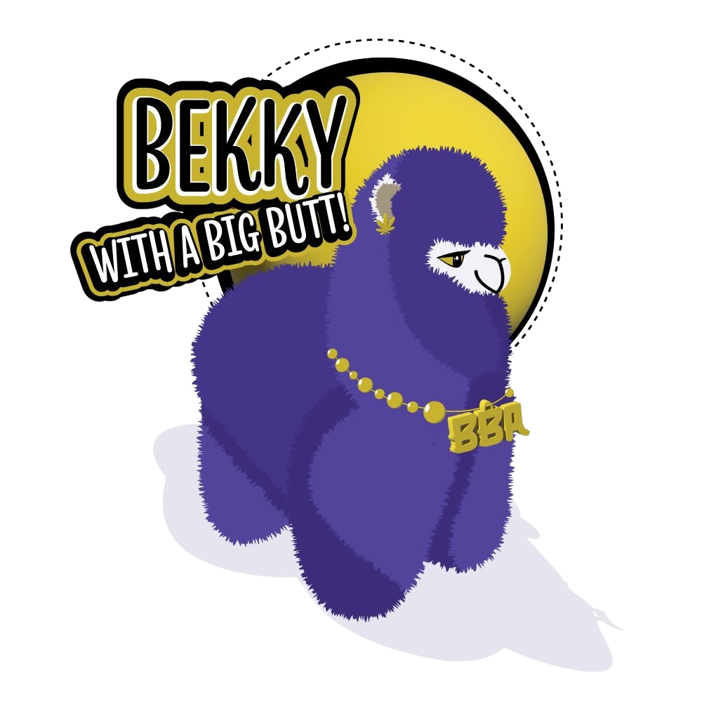 Bekky the Purple Alpaca with a Big Butt - Big Butt Association Mascot